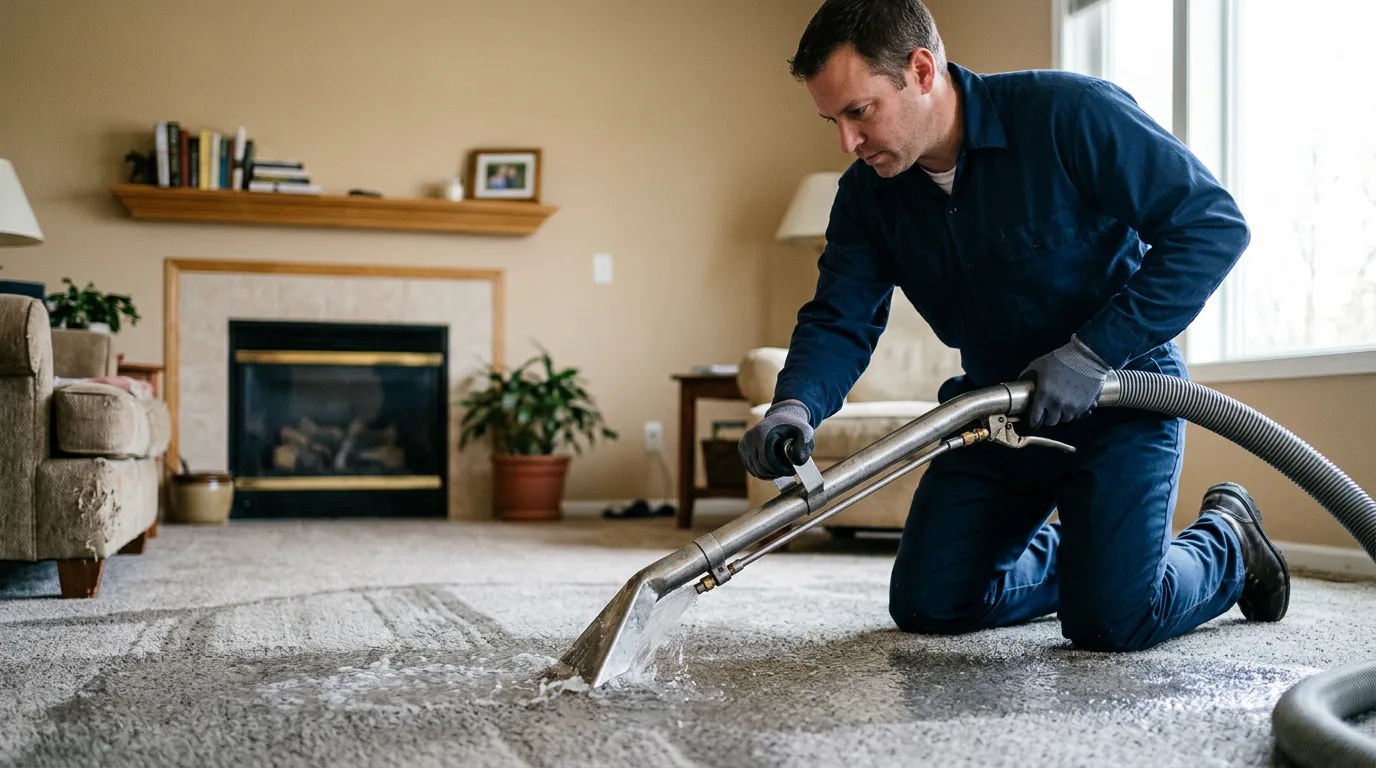 Water damage restoration technician working near Galatia, IL